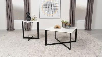 Tobin - Square Marble Top Coffee Table - White And Black