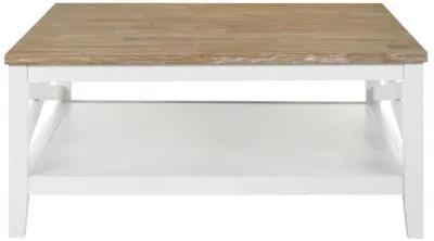 Hollis - Square Wood Coffee Table With Shelf - Brown And White