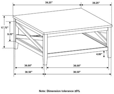 Hollis - Square Wood Coffee Table With Shelf - Brown And White