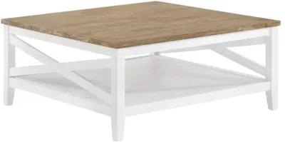 Hollis - Square Wood Coffee Table With Shelf - Brown And White