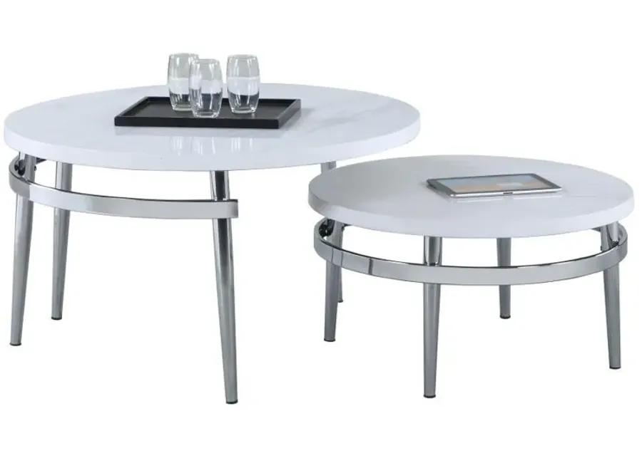 Avilla - Round Nesting Coffee Table - White And Chrome