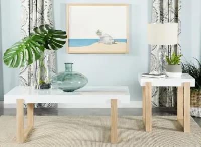 Pala - Rectangular End Table With Sled Base - White High Gloss And Natural