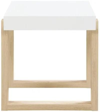 Pala - Rectangular End Table With Sled Base - White High Gloss And Natural