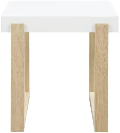 Pala - Rectangular End Table With Sled Base - White High Gloss And Natural