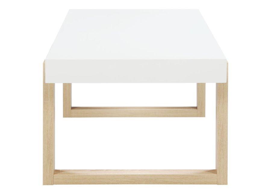 Pala - Rectangular Coffee Table With Sled Base - White High Gloss And Natural