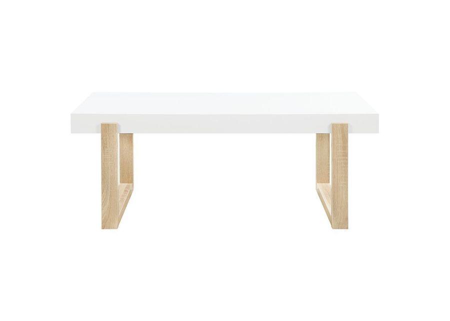 Pala - Rectangular Coffee Table With Sled Base - White High Gloss And Natural