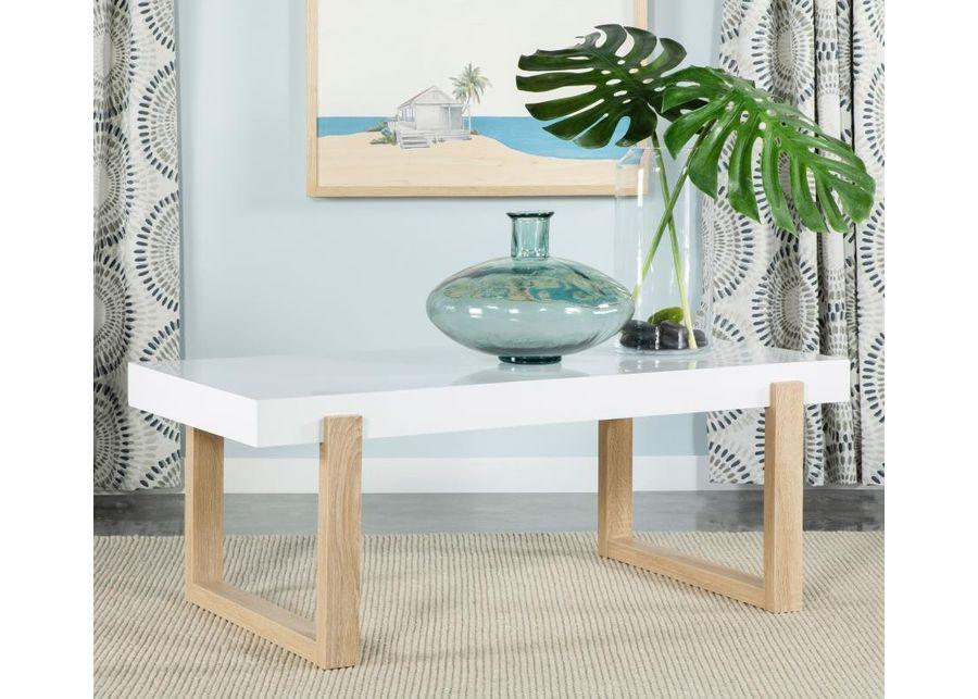 Pala - Rectangular Coffee Table With Sled Base - White High Gloss And Natural