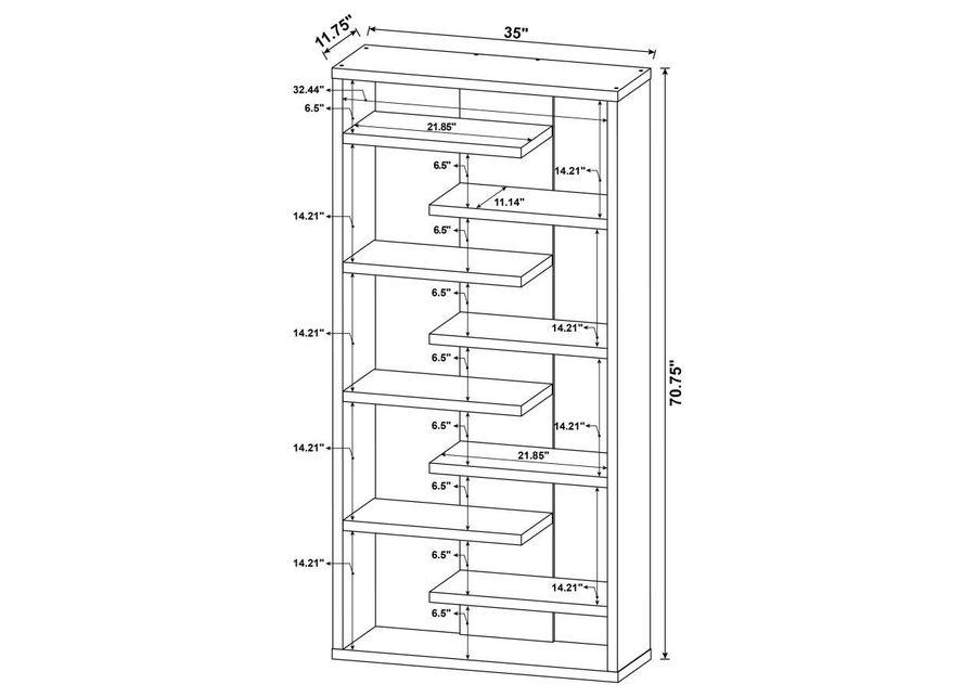 Altmark - Bookcase With Staggered Floating Shelves - Cappuccino