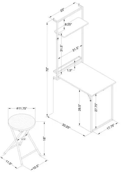 Riley - Foldable Whiteboard Wall Desk With Stool - Rustic Oak