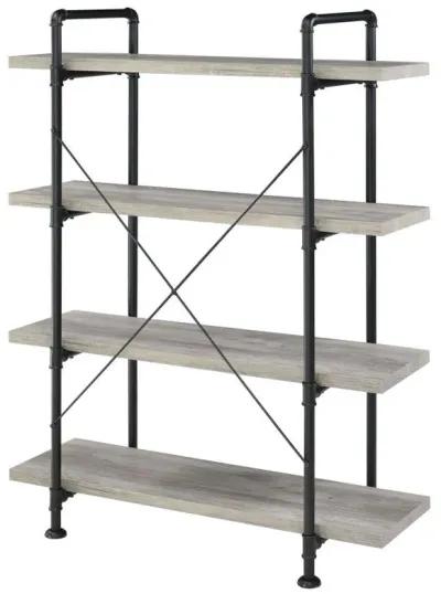 Delray - 4-Shelf Bookshelf - Gray Driftwood And Black