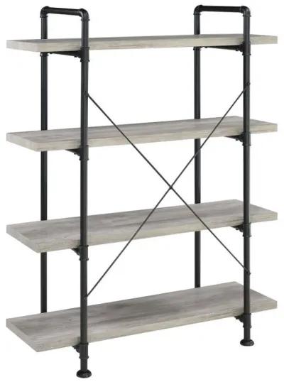 Delray - 4-Shelf Bookshelf - Gray Driftwood And Black