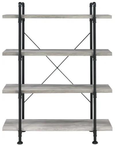 Delray - 4-Shelf Bookshelf - Gray Driftwood And Black