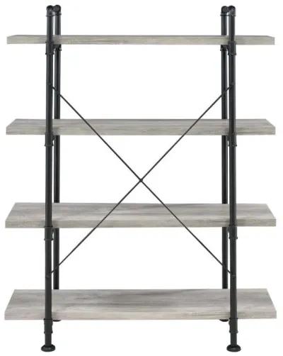 Delray - 4-Shelf Bookshelf - Gray Driftwood And Black