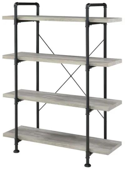 Delray - 4-Shelf Bookshelf - Gray Driftwood And Black