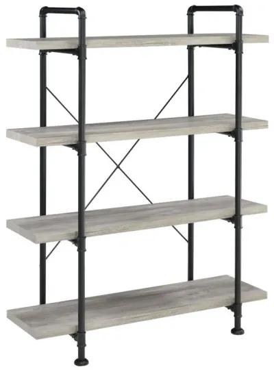 Delray - 4-Shelf Bookshelf - Gray Driftwood And Black