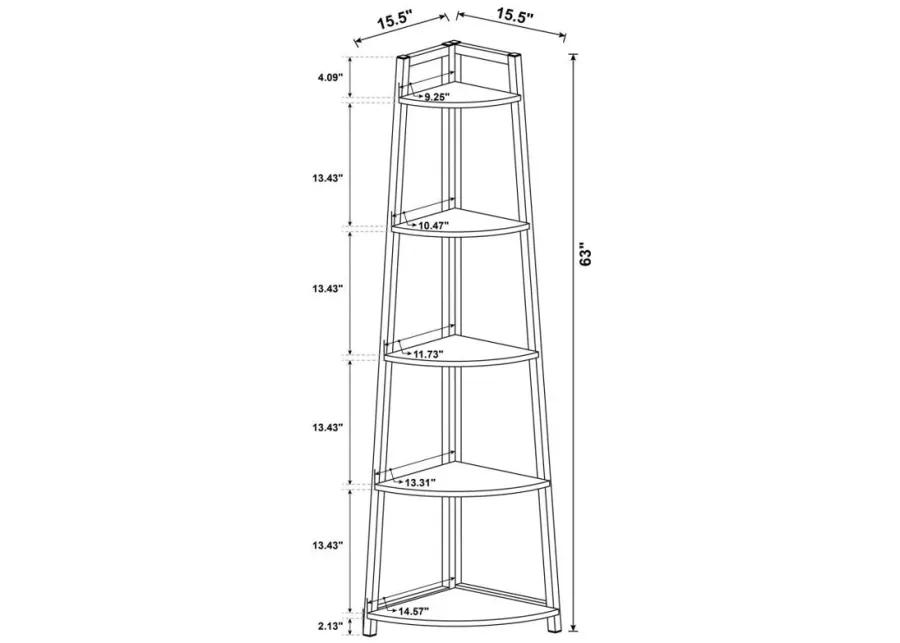 Jacksonville - 5-Tier Corner Bookcase - Aged Walnut