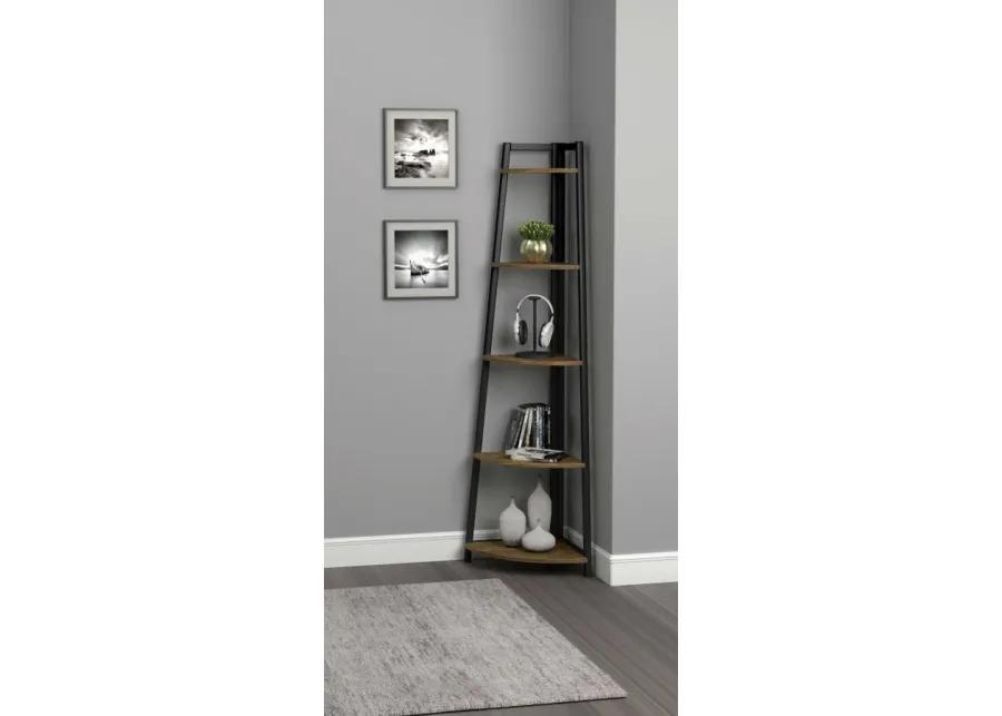 Jacksonville - 5-Tier Corner Bookcase - Aged Walnut