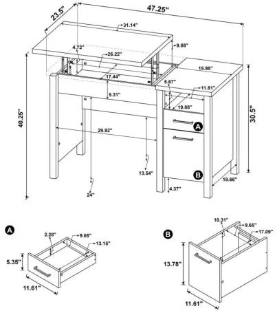 Delwin - 2-Drawer Lift Top Computer Desk - Rustic Nutmeg