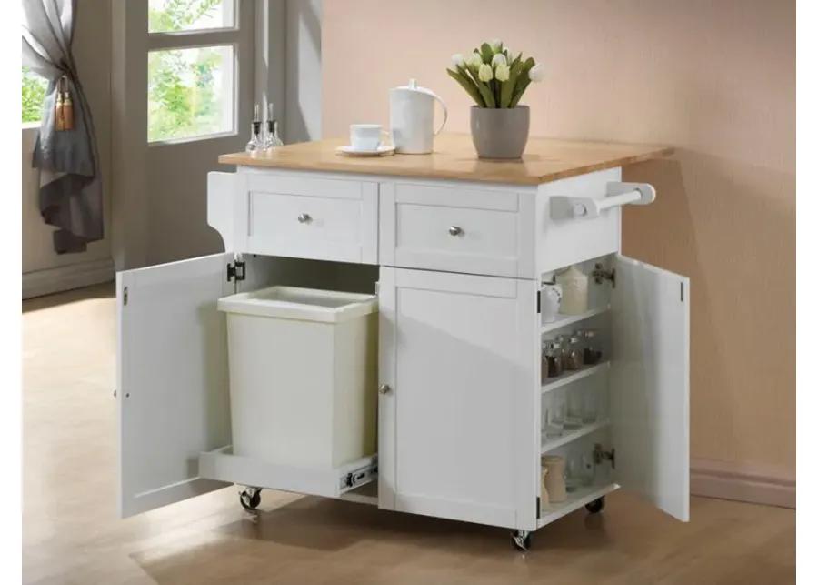 Jalen - 3-Door Kitchen Cart With Casters - Natural Brown And White