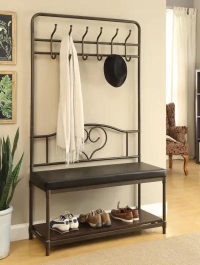 Francesca - 6 Hook Coat Rack Hall Tree Shoe Bench - Dark Bronze