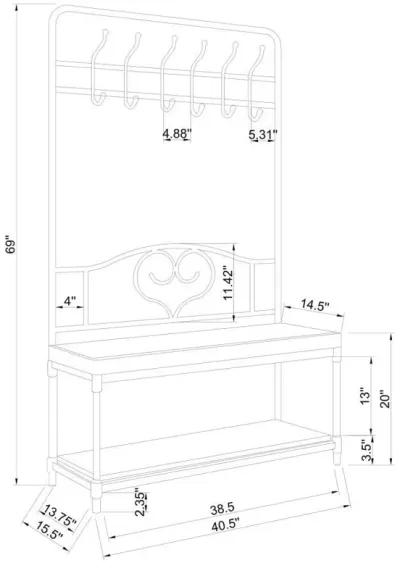 Francesca - 6 Hook Coat Rack Hall Tree Shoe Bench - Dark Bronze