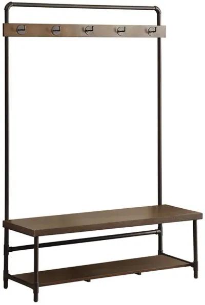 Alise - 5 Hook Coat Rack Hall Tree With Shoe Bench - Chestnut