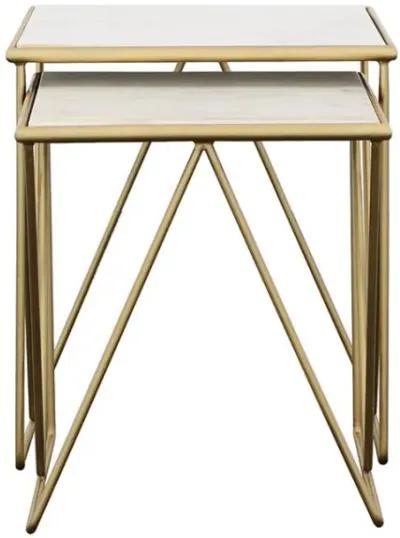 Bette - 2 Piece Marble Top Nesting Table Set - White And Gold