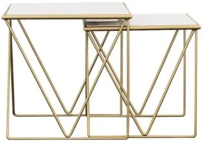 Bette - 2 Piece Marble Top Nesting Table Set - White And Gold