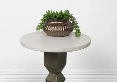 Colette - Round Marble Top Side Table - White And Dark Gray