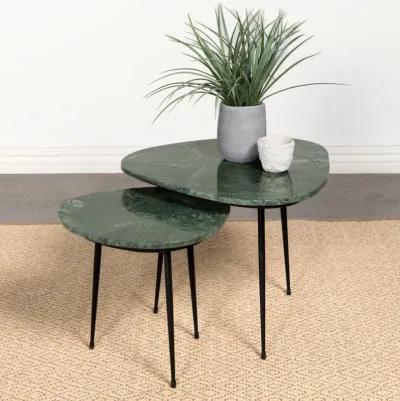 Tobias - 2 Piece Triangular Marble Top Nesting Table Green - Green Marble