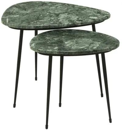 Tobias - 2 Piece Triangular Marble Top Nesting Table Green - Green Marble