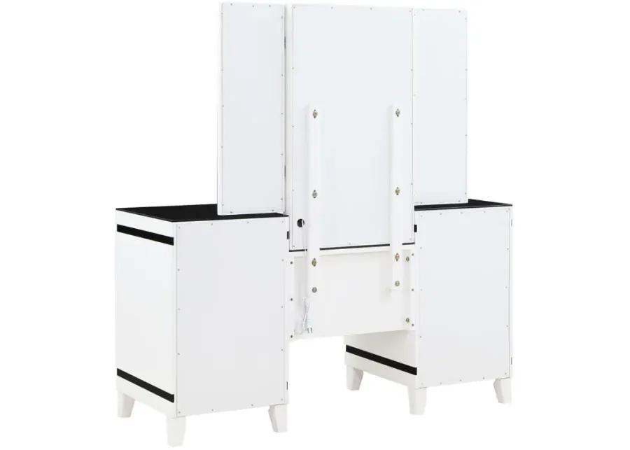 Talei - 6-Drawer Vanity Set With Hollywood Lighting - Black And White