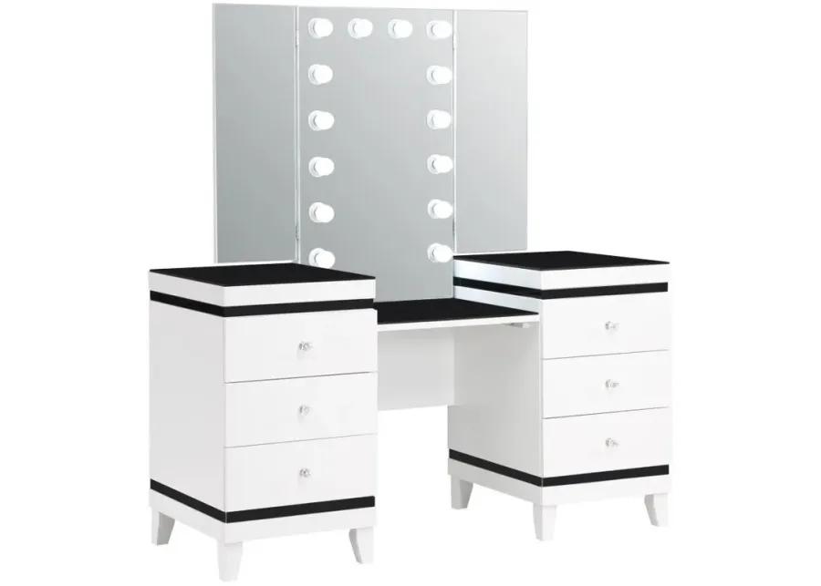 Talei - 6-Drawer Vanity Set With Hollywood Lighting - Black And White