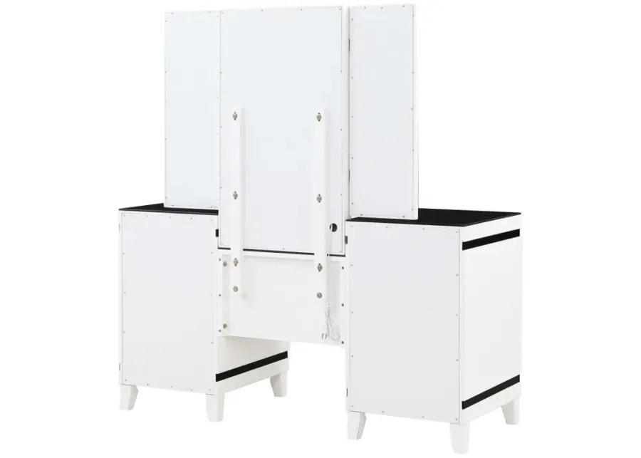 Talei - 6-Drawer Vanity Set With Hollywood Lighting - Black And White