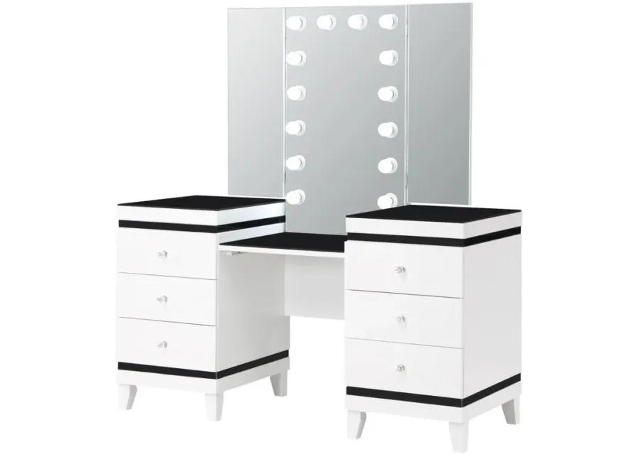 Talei - 6-Drawer Vanity Set With Hollywood Lighting - Black And White