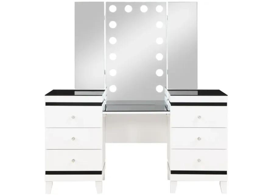 Talei - 6-Drawer Vanity Set With Hollywood Lighting - Black And White