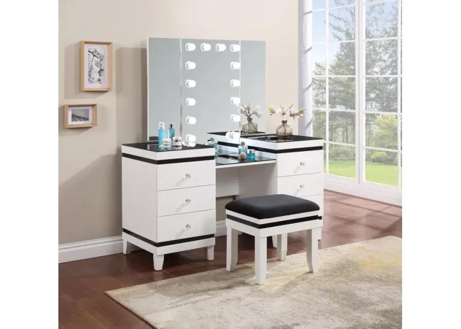 Talei - 6-Drawer Vanity Set With Hollywood Lighting - Black And White