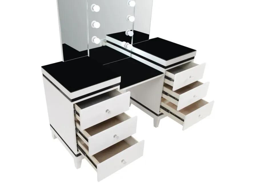 Talei - 6-Drawer Vanity Set With Hollywood Lighting - Black And White