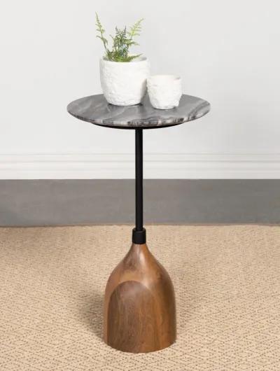 Ophelia - Round Marble Top Accent Side Table - Black