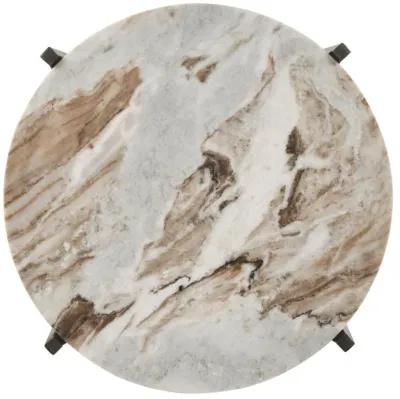 Noemie - Round Marble Top Accent Side Table - White And Gunmetal