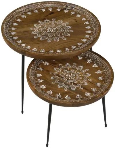 Nuala - 2 Piece Round Mango Wood Nesting Tables - Honey