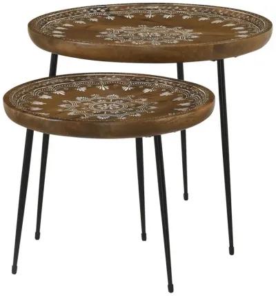 Nuala - 2 Piece Round Mango Wood Nesting Tables - Honey