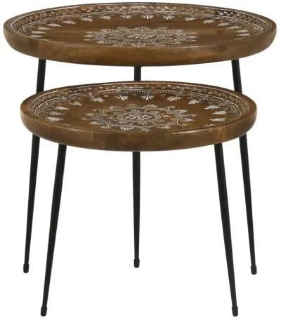 Nuala - 2 Piece Round Mango Wood Nesting Tables - Honey