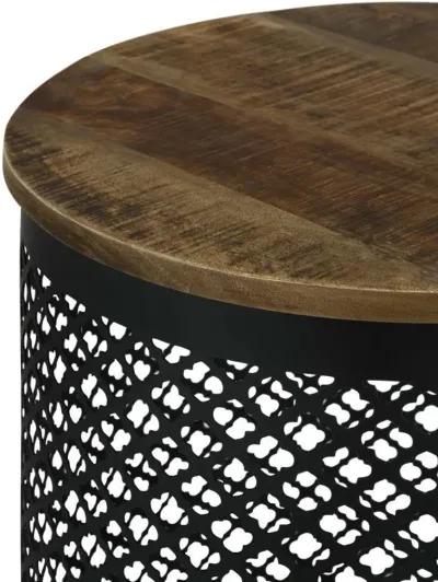 Aurora - Round Drum Base Accent Side Table - Natural And Black