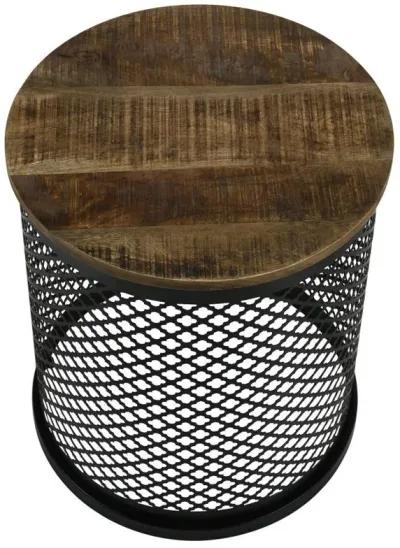 Aurora - Round Drum Base Accent Side Table - Natural And Black