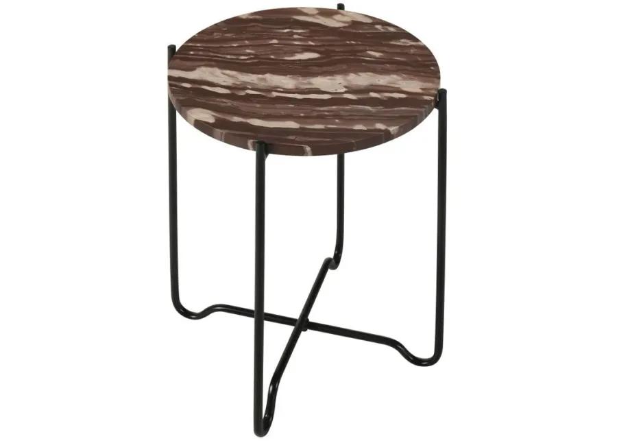 Latifa - Round Accent Table With Marble Top - Red And Black