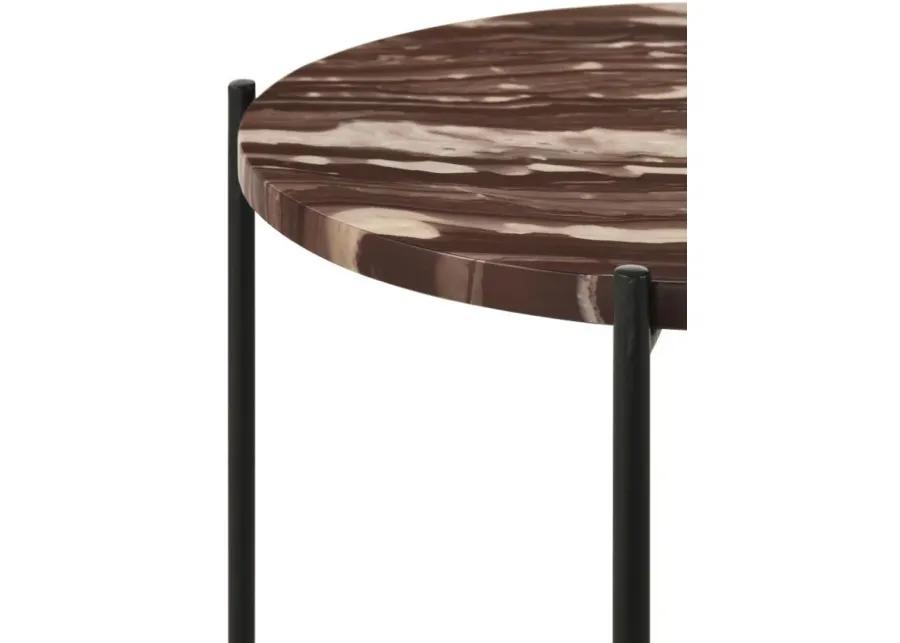 Latifa - Round Accent Table With Marble Top - Red And Black