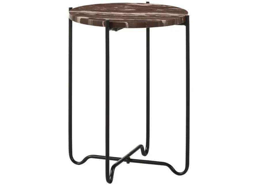 Latifa - Round Accent Table With Marble Top - Red And Black