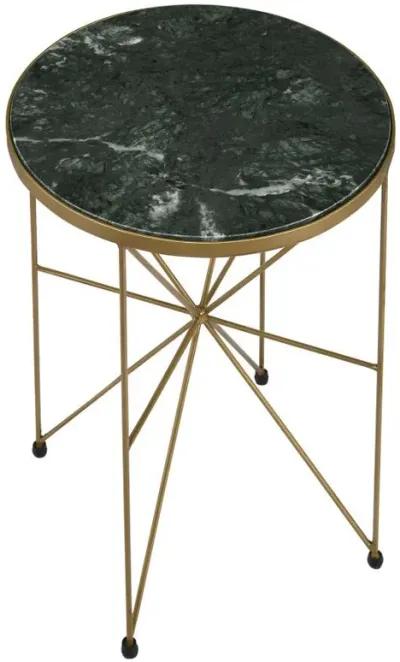 Eliska - Round Green Marble Top Accent Side Table - Antique Gold