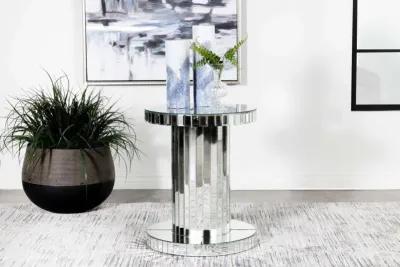 Dorielle - Round Mirrored Acrylic Crystal Side Table - Silver